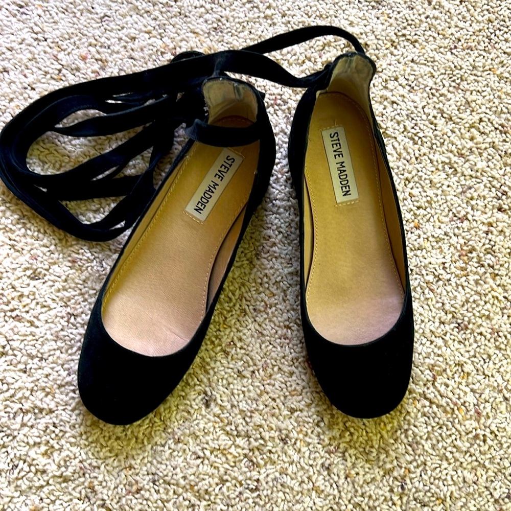 Steve Madden Black Suede Lace-Up Ballet Flats